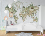Watercolor Animal World Map Wallpaper : Safari Continents Mural - View 5