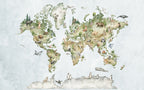 Watercolor Animal World Map Wallpaper : Safari Continents Mural - View 2