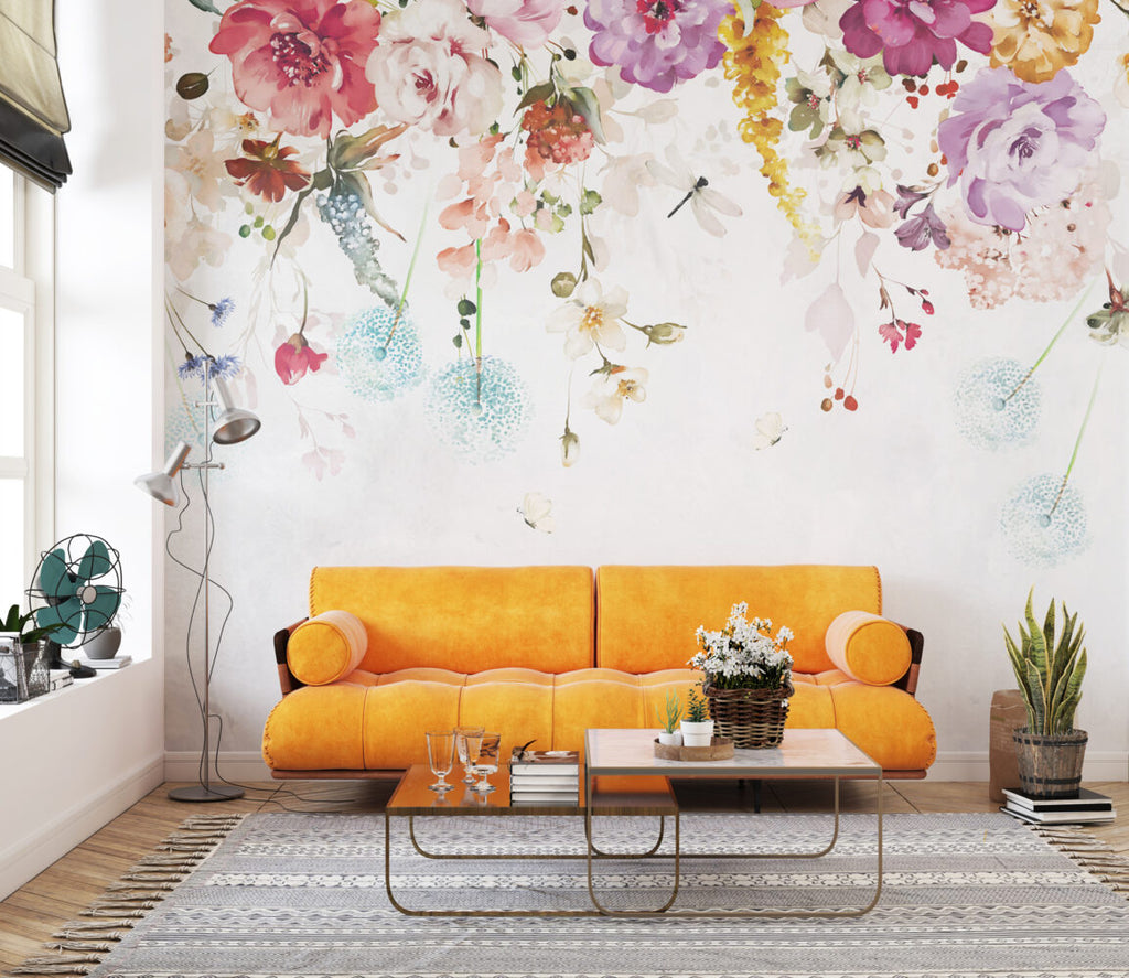 Floral Border Wallpaper : Colorful Roses And Blossoms Mural - View 3