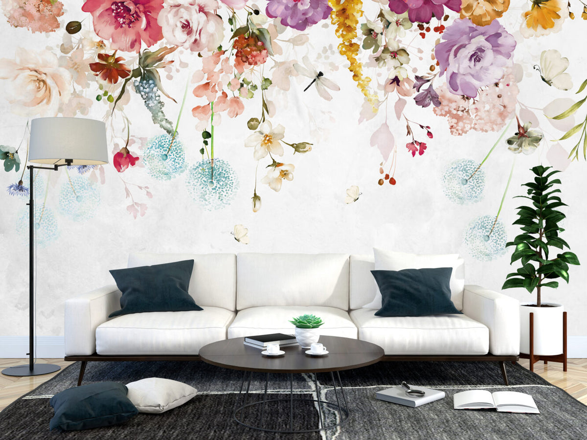 Floral Border Wallpaper : Colorful Roses And Blossoms Mural - View 5