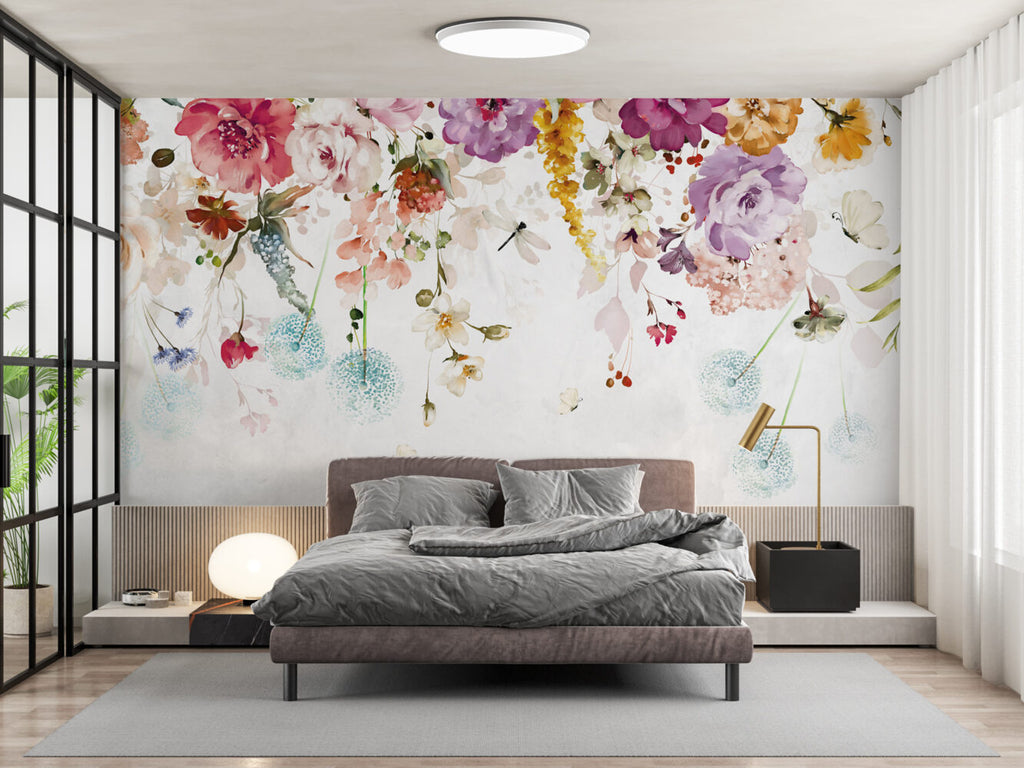 Floral Border Wallpaper : Colorful Roses And Blossoms Mural - View 6
