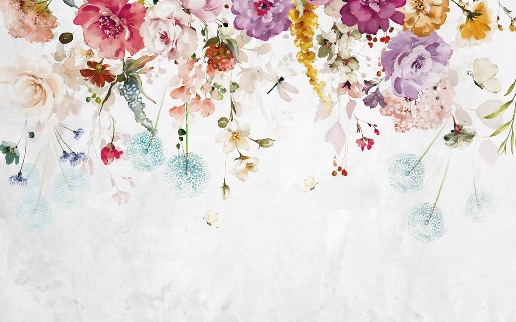 Floral Border Wallpaper : Colorful Roses And Blossoms Mural - View 2