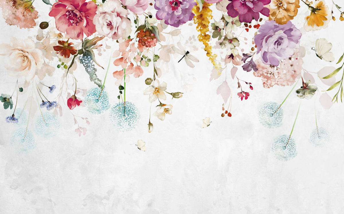 Floral Border Wallpaper : Colorful Roses And Blossoms Mural - View 2
