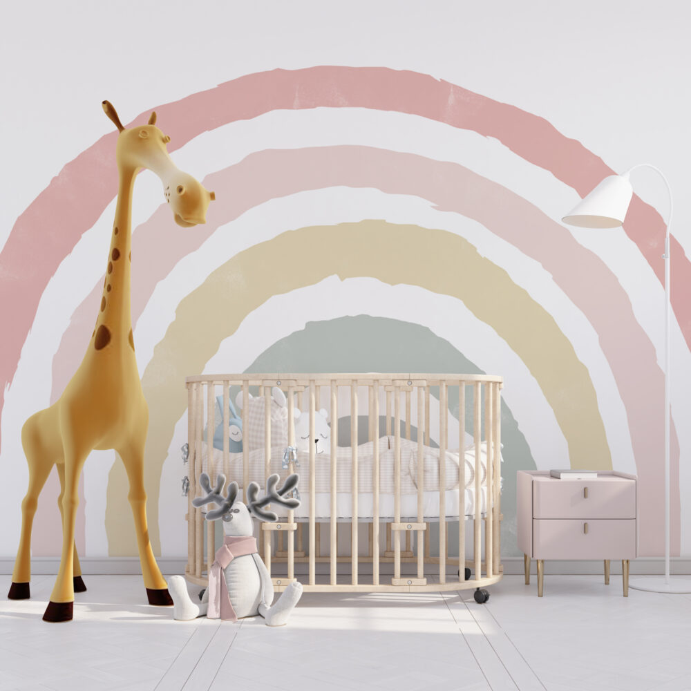 Pastel Rainbow Arch Wallpaper : Soft Painted Rainbow Kids Mural - View 5