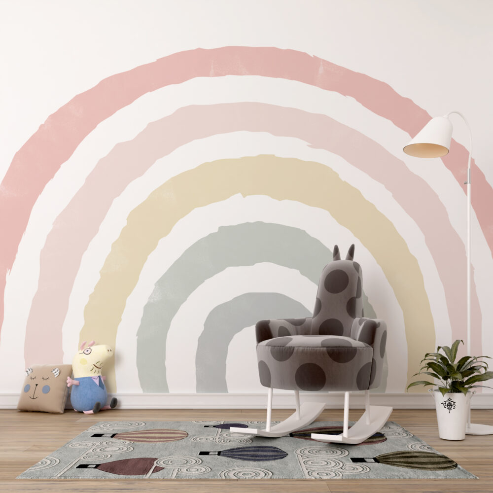 Pastel Rainbow Arch Wallpaper : Soft Painted Rainbow Kids Mural - View 3