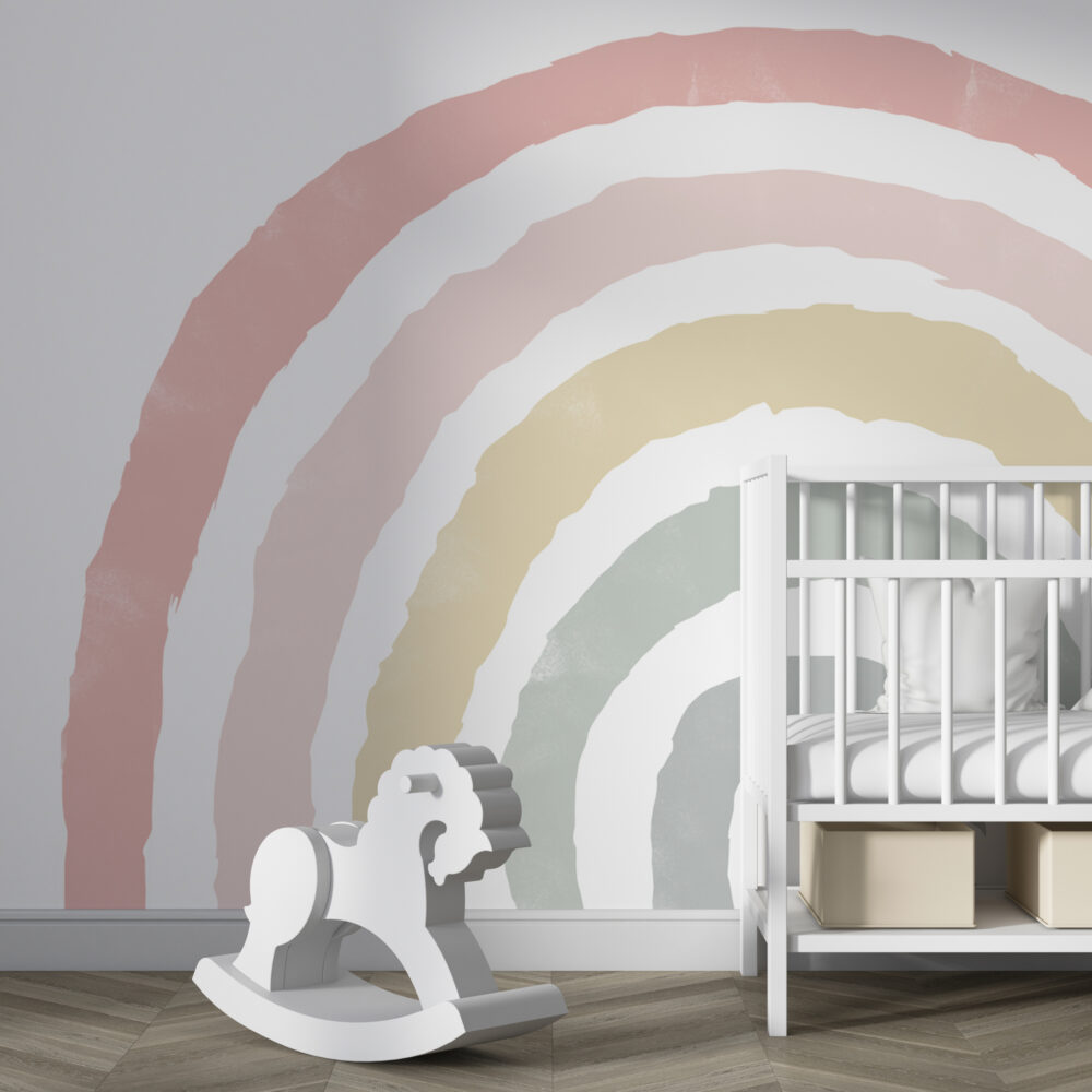 Pastel Rainbow Arch Wallpaper : Soft Painted Rainbow Kids Mural - View 4