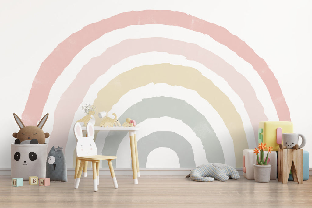 Pastel Rainbow Arch Wallpaper : Soft Painted Rainbow Kids Mural