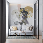 Abstract Slate Flower Wallpaper : Yellow And Purple Art Mural
