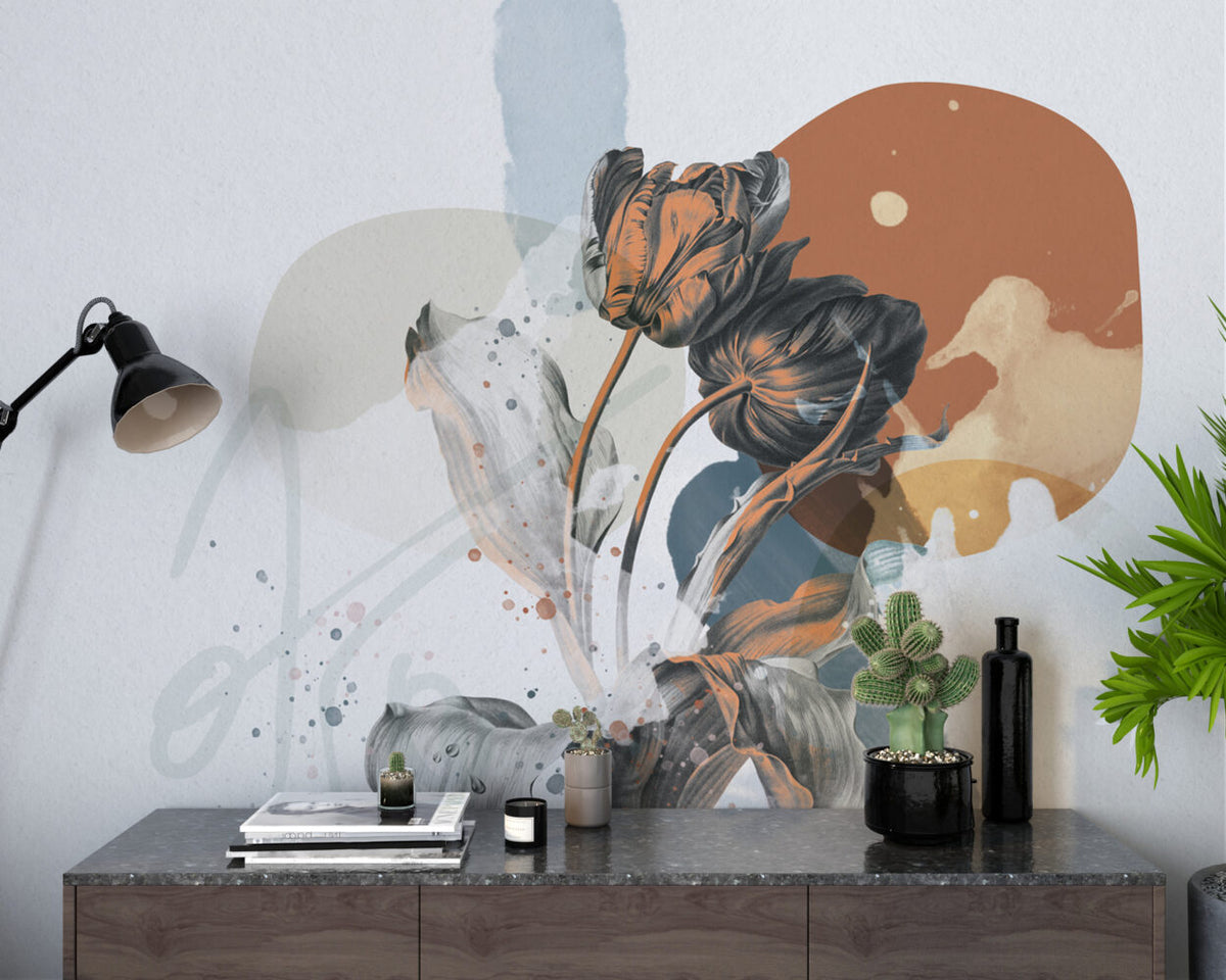 Abstract Dark Flower Wallpaper : Blush Shapes Art Mural - View 5