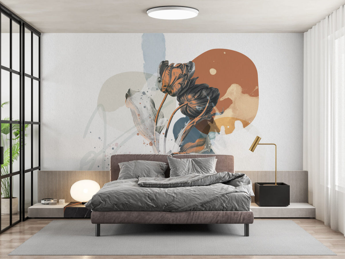 Abstract Dark Flower Wallpaper : Blush Shapes Art Mural - View 6
