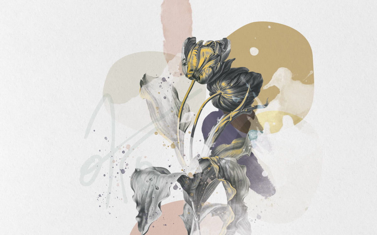 Abstract Slate Flower Wallpaper : Yellow And Purple Art Mural - View 2