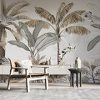 Sage Banana Tree Wallpaper : Neutral Tropical Forest Mural