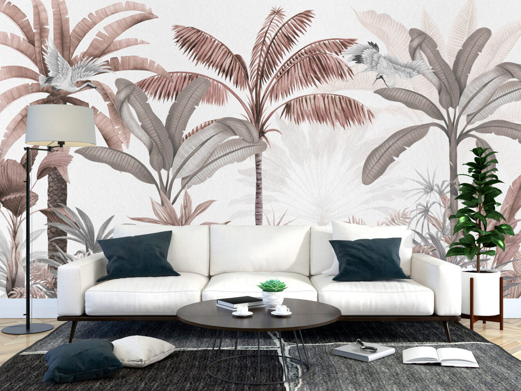 Blush Banana Tree Wallpaper : Pink Tropical Forest Mural