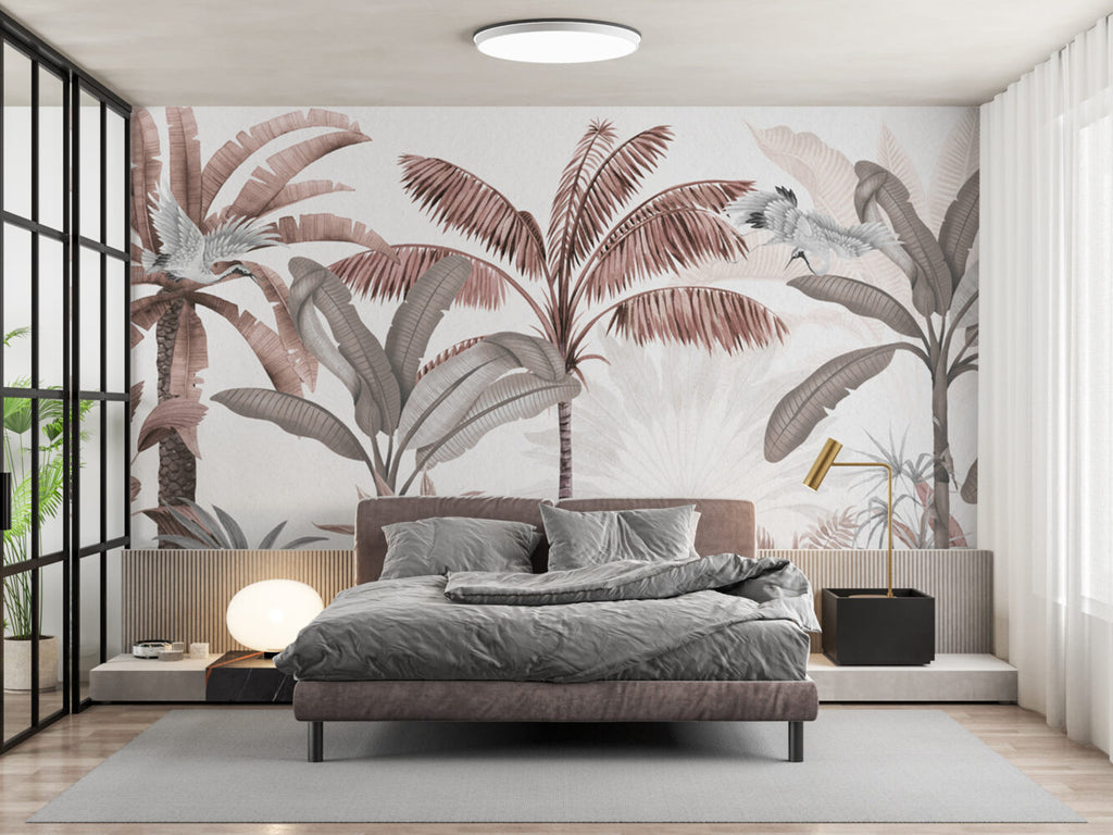 Blush Banana Tree Wallpaper : Pink Tropical Forest Mural - View 5