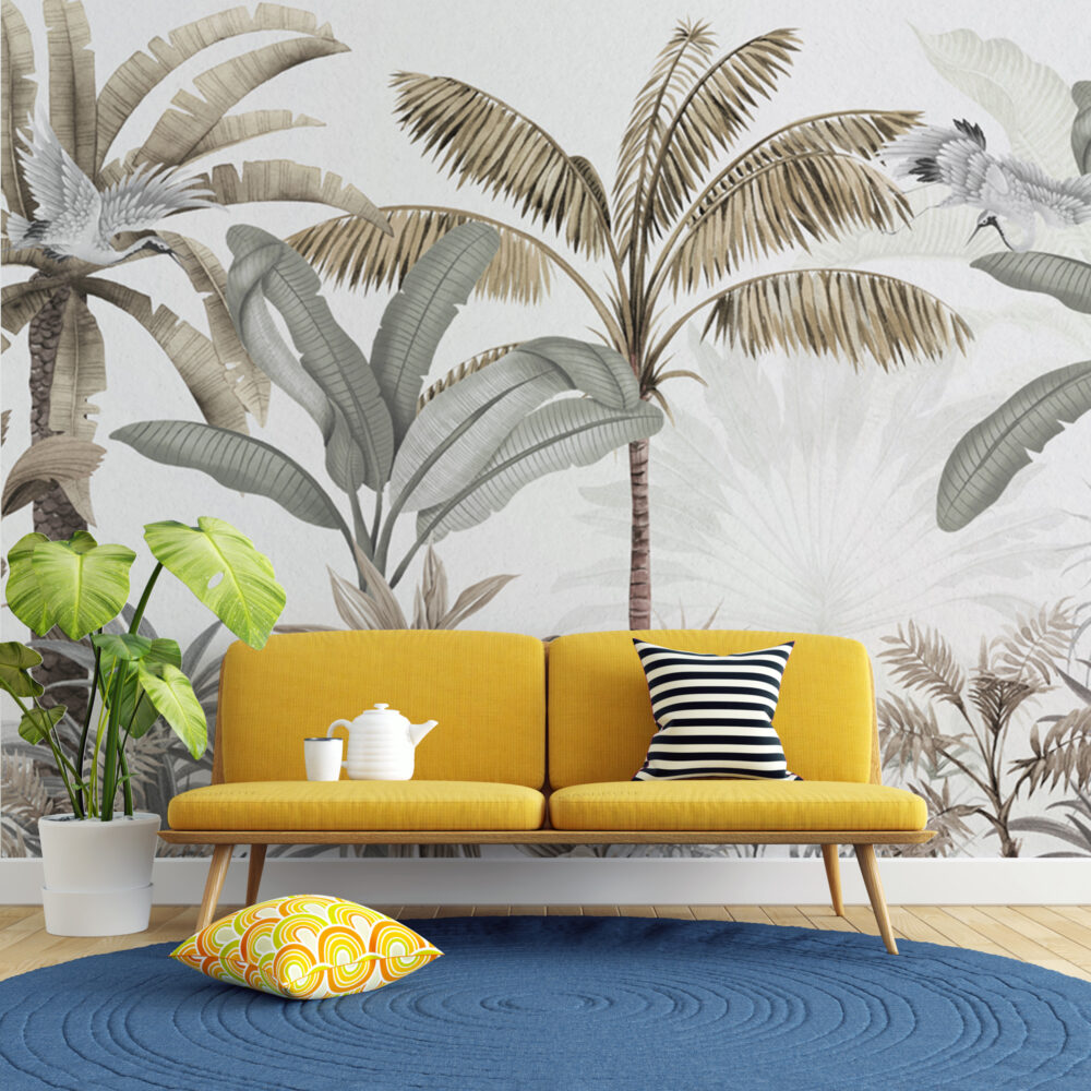 Sage Banana Tree Wallpaper : Neutral Tropical Forest Mural - View 5