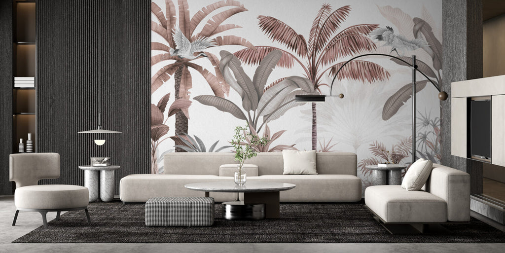 Blush Banana Tree Wallpaper : Pink Tropical Forest Mural - View 6
