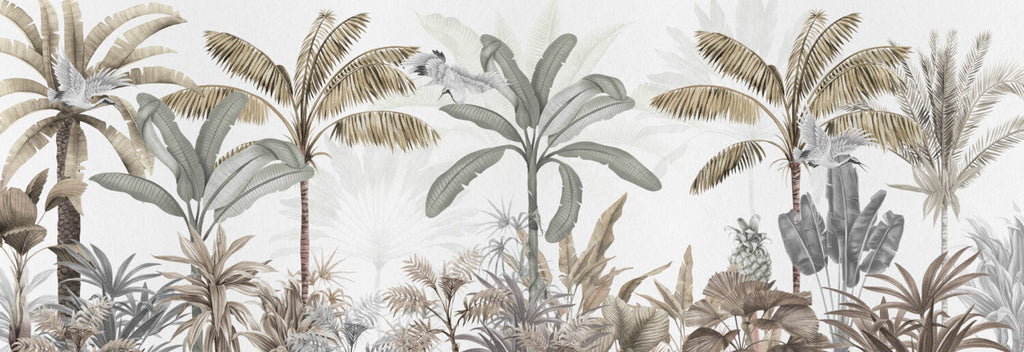 Sage Banana Tree Wallpaper : Neutral Tropical Forest Mural - View 2