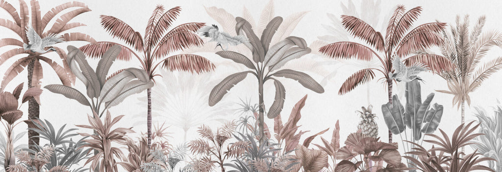 Blush Banana Tree Wallpaper : Pink Tropical Forest Mural - View 2
