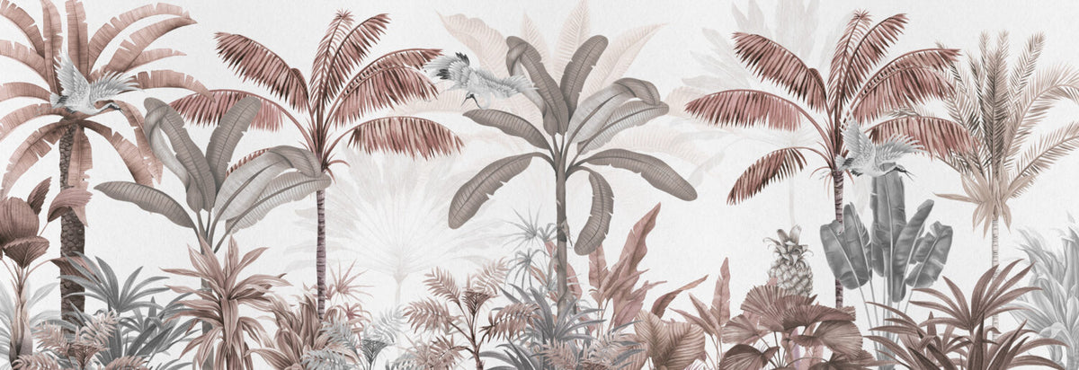 Blush Banana Tree Wallpaper : Pink Tropical Forest Mural - View 2