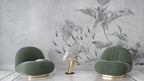 Faded Grey Iris Wallpaper : Distressed Plaster Floral Mural - View 3