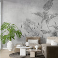 Faded Grey Iris Wallpaper : Distressed Plaster Floral Mural