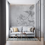 Faded Grey Iris Wallpaper : Distressed Plaster Floral Mural - View 4
