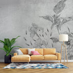 Faded Grey Iris Wallpaper : Distressed Plaster Floral Mural - View 5