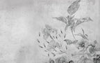 Faded Grey Iris Wallpaper : Distressed Plaster Floral Mural - View 2