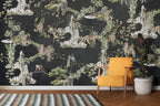 Black Jungle Animals Wallpaper : Tiger And Leopard Mural - View 3