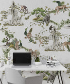 White Jungle Animals Wallpaper : Leopard And Monkey Mural - View 4