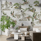White Jungle Animals Wallpaper : Leopard And Monkey Mural - View 5