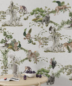 White Jungle Animals Wallpaper : Leopard And Monkey Mural - View 6