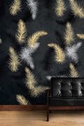 Black Feather Wallpaper : Gold And White Plumes Mural