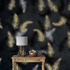 Black Feather Wallpaper : Gold And White Plumes Mural - View 5