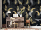 Black Feather Wallpaper : Gold And White Plumes Mural - View 6