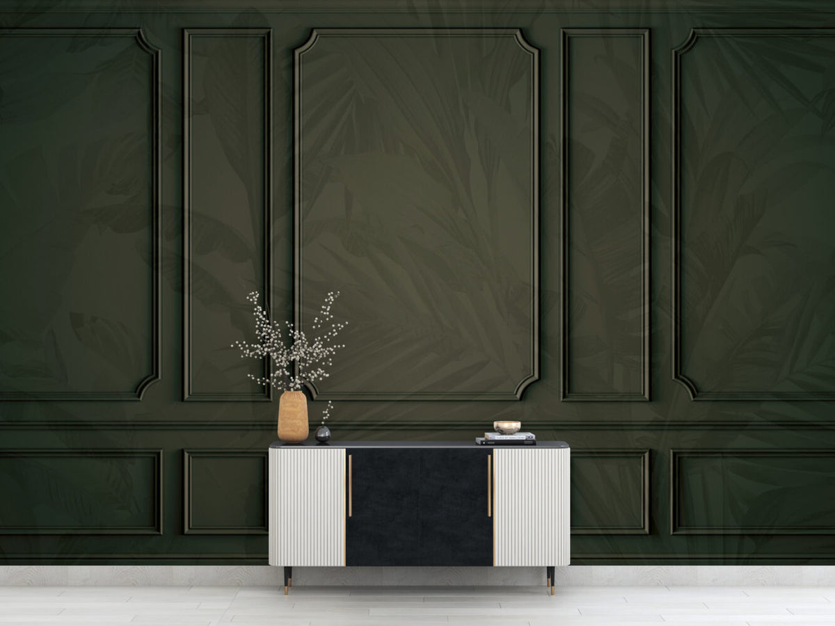 Olive Panel Molding Wallpaper : Tonal Palm Leaf Mural - View 6