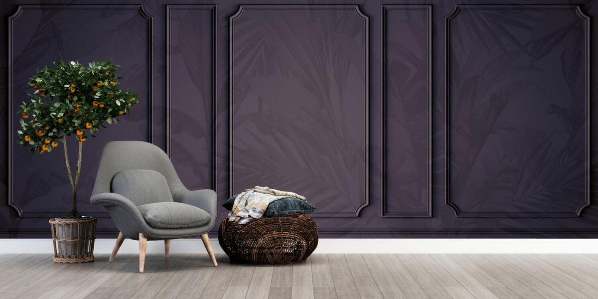 Plum Panel Molding Wallpaper : Tonal Palm Leaf Mural - View 5