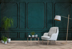 Teal Panel Molding Wallpaper : Tonal Palm Leaf Mural