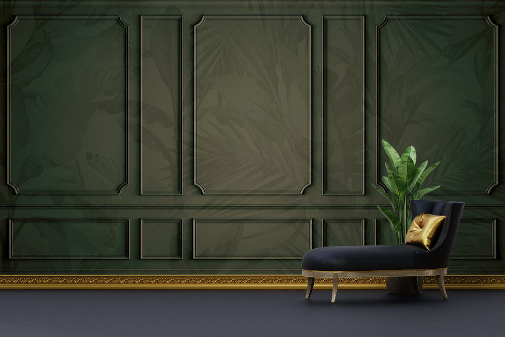 Olive Panel Molding Wallpaper : Tonal Palm Leaf Mural - View 3