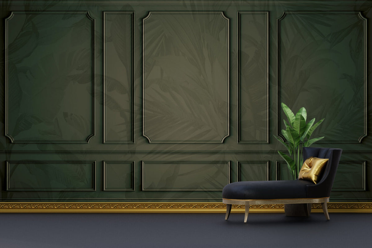 Olive Panel Molding Wallpaper : Tonal Palm Leaf Mural - View 3