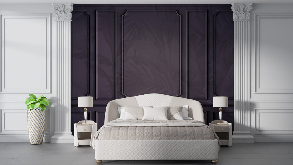 Plum Panel Molding Wallpaper : Tonal Palm Leaf Mural - View 6