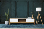 Teal Panel Molding Wallpaper : Tonal Palm Leaf Mural - View 3