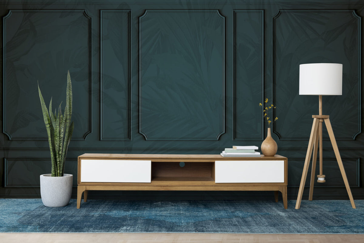 Teal Panel Molding Wallpaper : Tonal Palm Leaf Mural - View 3