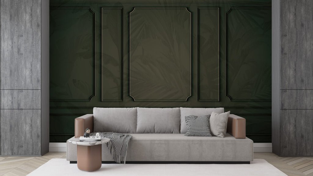 Olive Panel Molding Wallpaper : Tonal Palm Leaf Mural - View 4