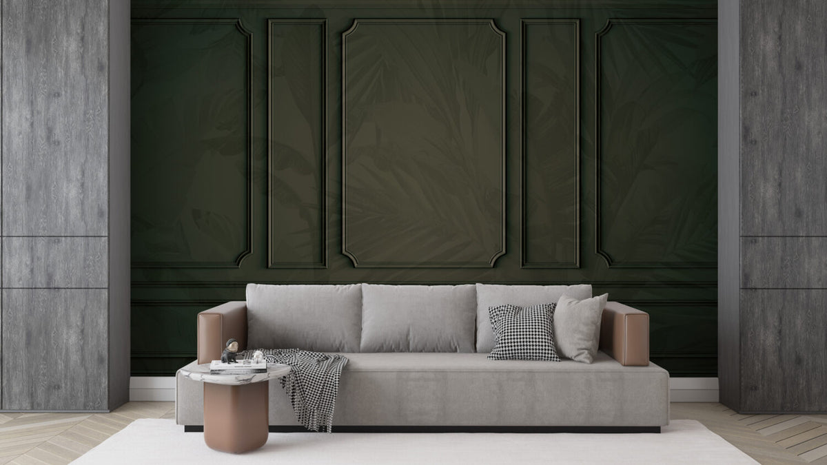 Olive Panel Molding Wallpaper : Tonal Palm Leaf Mural - View 4