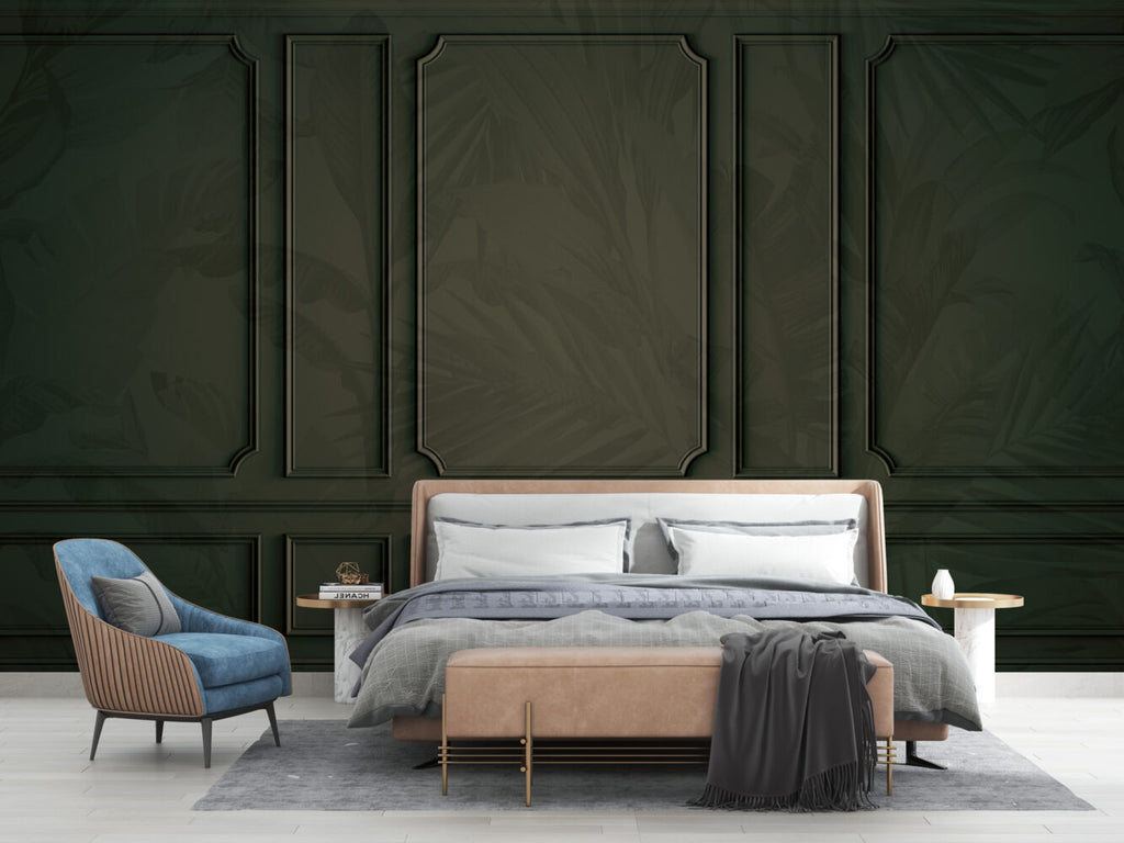 Olive Panel Molding Wallpaper : Tonal Palm Leaf Mural - View 5