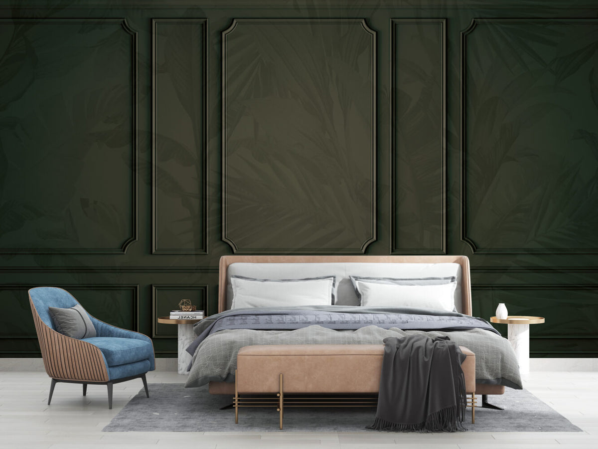 Olive Panel Molding Wallpaper : Tonal Palm Leaf Mural - View 5