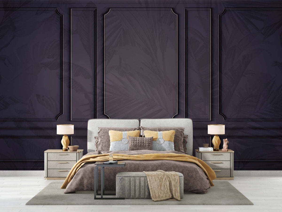 Plum Panel Molding Wallpaper : Tonal Palm Leaf Mural - View 4