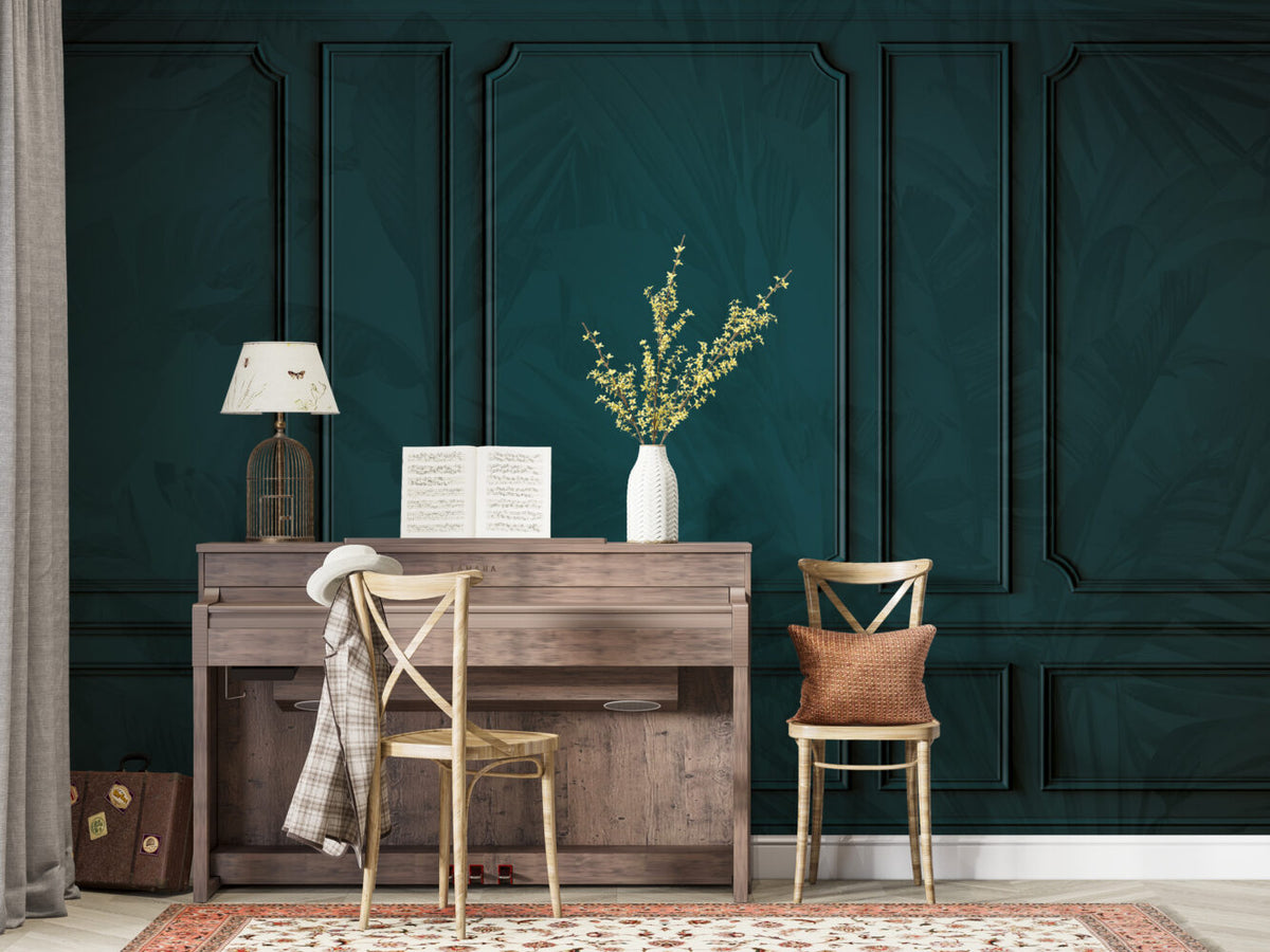 Teal Panel Molding Wallpaper : Tonal Palm Leaf Mural - View 5