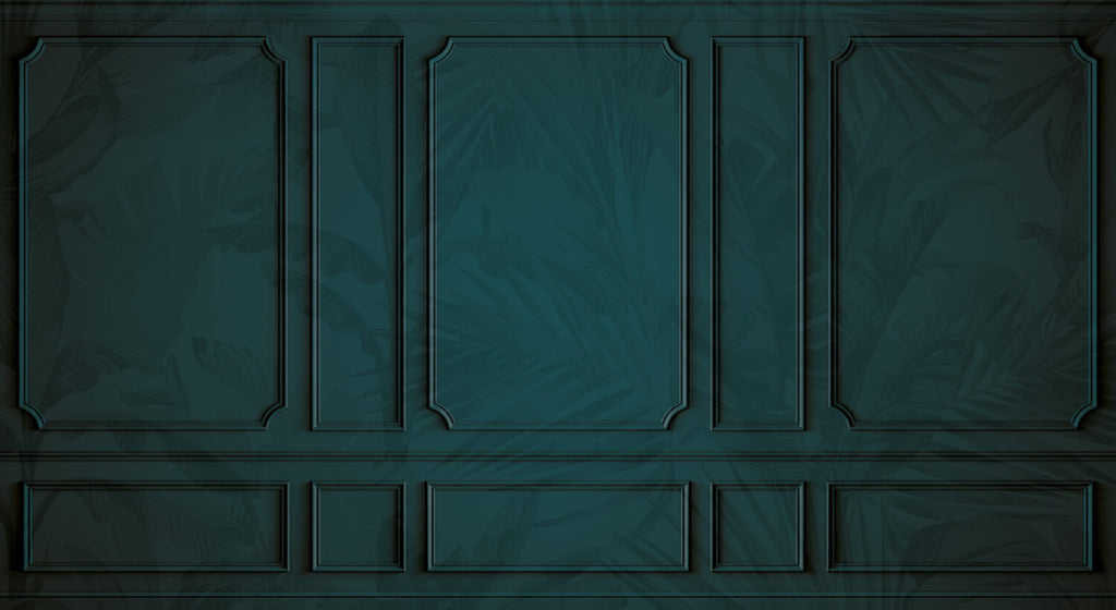 Teal Panel Molding Wallpaper : Tonal Palm Leaf Mural - View 2